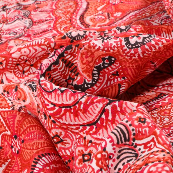 Tissu Popeline de coton Sweet Flower Arya Rouge sur fond Rouge - Par 10 cm