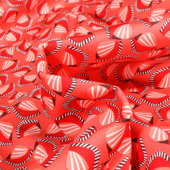 Tissu Coton Satiné Marine Rouge sur fond Rouge - Par 10 cm