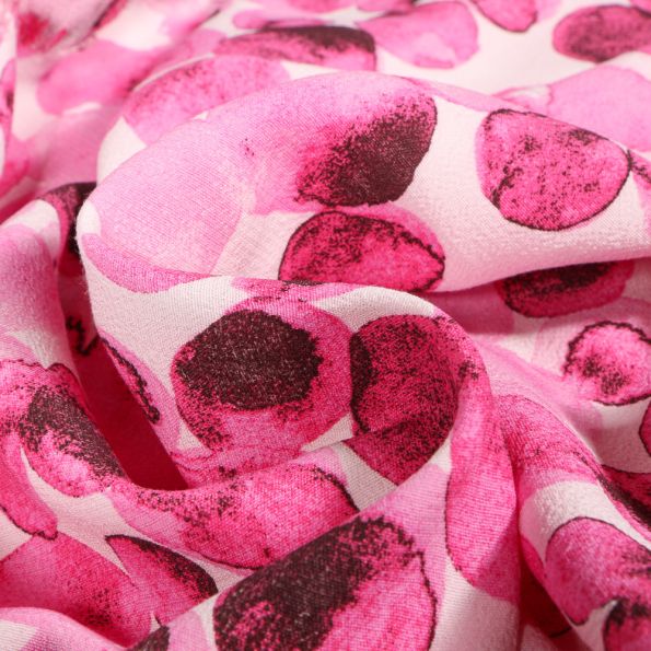 Tissu Crêpe marocain Bulles rose sur fond Blanc - Par 10 cm