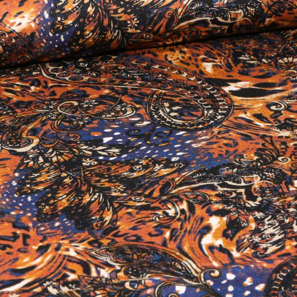 Tissu Jersey Viscose Esperenza sur fond Orange - Par 10 cm