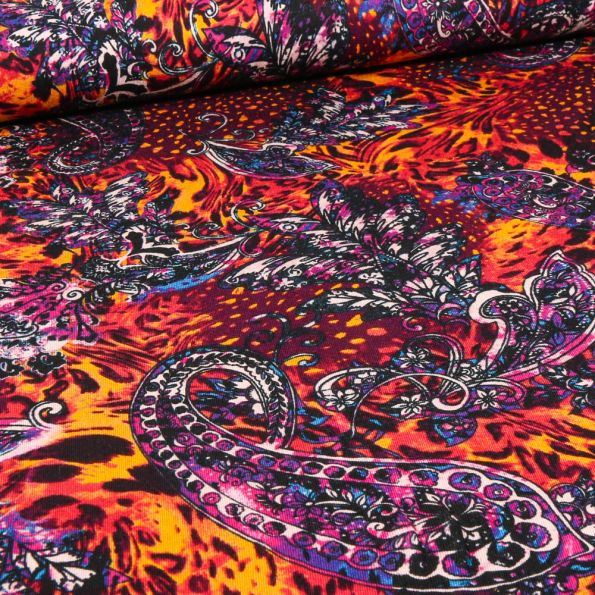 Tissu Jersey Viscose Esperenza sur fond Rose - Par 10 cm