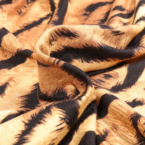 Tissu Jersey Viscose Tiger sur fond Caramel - Par 10 cm