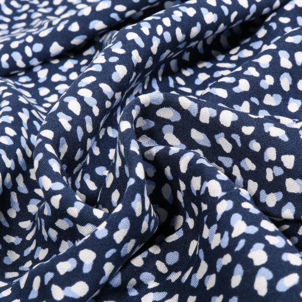 Tissu Viscose Chally Dotty sur fond Bleu marine - Par 10 cm