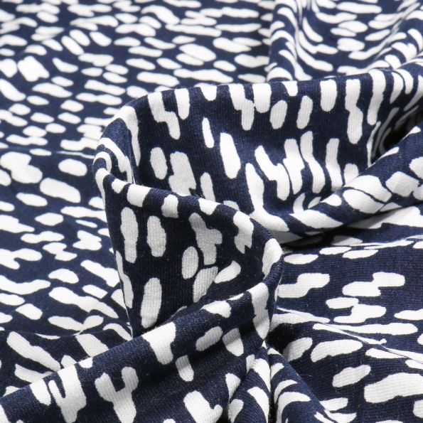Tissu Jersey Viscose Print sur fond Bleu marine - Par 10 cm
