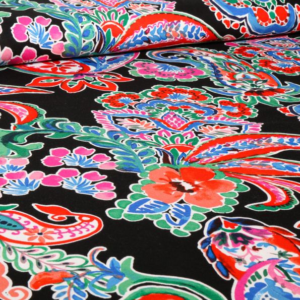 Tissu Jersey Viscose Mina sur fond Noir - Par 10 cm