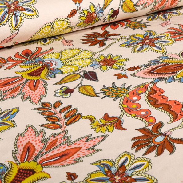 Tissu Jersey Viscose  Esmé sur fond Beige - Par 10 cm