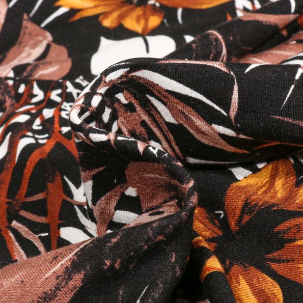 Tissu Jersey Viscose Tropik sur fond Noir - Par 10 cm
