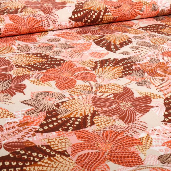 Tissu Viscose Aurora sur fond Rose nude - Par 10 cm