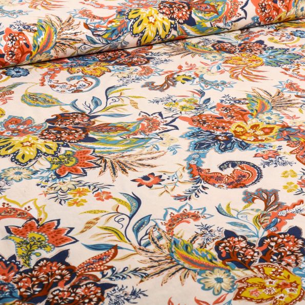 Tissu Viscose Sylvia orange sur fond Beige - Par 10 cm