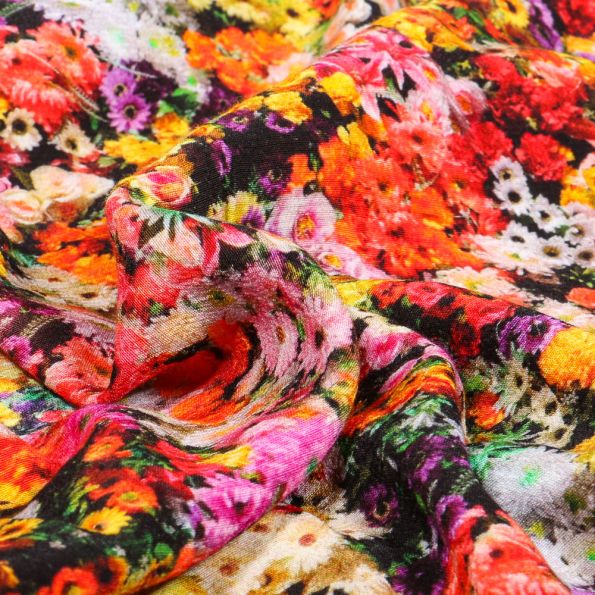 Tissu Crêpe Marocain de Viscose Digital flory sur fond Bleu marine - Par 10 cm