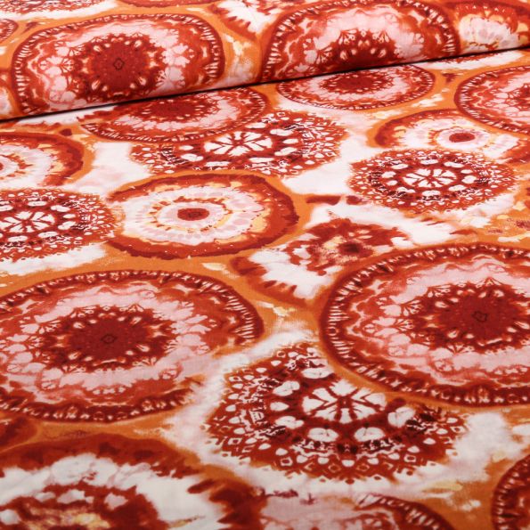 Tissu Viscose de Coton Manda orange sur fond Blanc - Par 10 cm