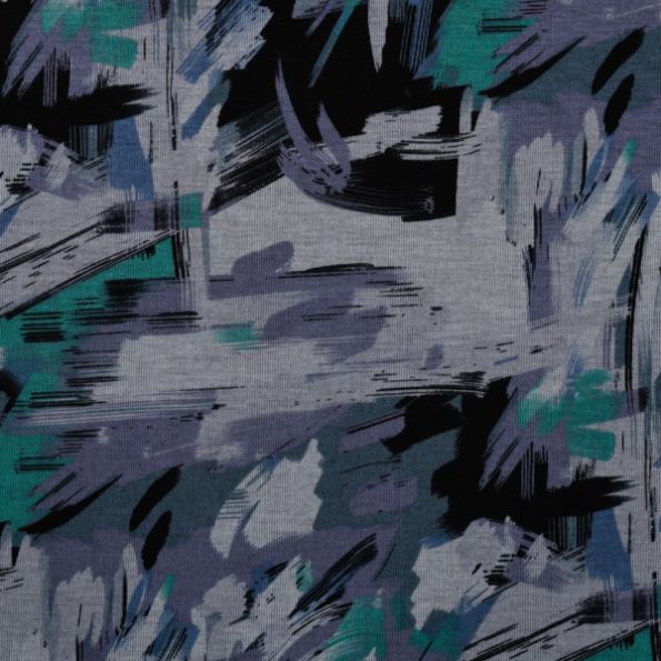 Tissu Jersey Milano Stripes pétrole sur fond Noir - Par 10 cm