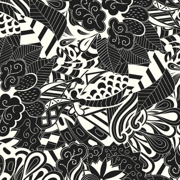 Tissu Voile de Viscose digital motif noir sur fond Blanc - Par 10 cm