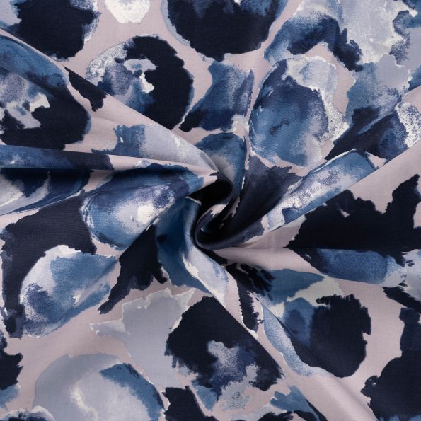 Tissu Coton Satiné extensible Pois destructurés denim sur fond Gris - Par 10 cm