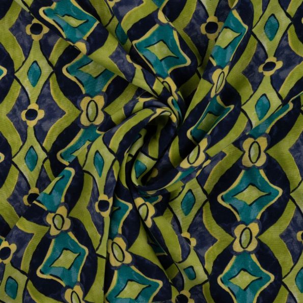 Tissu Viscose Chally Diamonds sur fond Vert - Par 10 cm