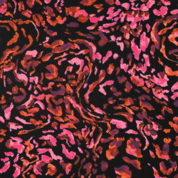 Tissu Jersey Viscose imprimé animalier abstrait fuschia sur fond Noir - Par 10 cm