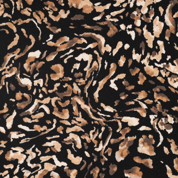 Tissu Jersey Viscose imprimé animalier abstrait beige sur fond Noir - Par 10 cm