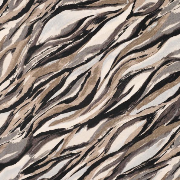 Tissu Viscose Twill Motif zébré sur fond Beige - Par 10 cm