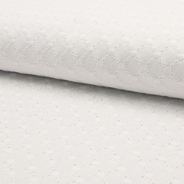 Tissu Broderie Anglaise Losanges Blanc sur fond Blanc - Par 10 cm