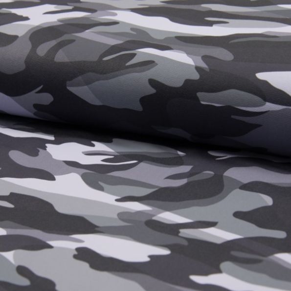 Tissu Simili cuir souple Camouflage Gris - Par 10 cm