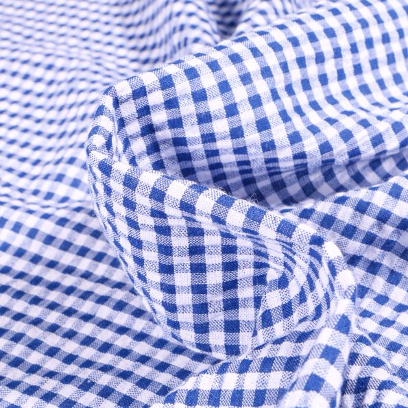 Tissu Seersucker Scarlett Vichy Petits carreaux sur fond Bleu roi - Par 10 cm