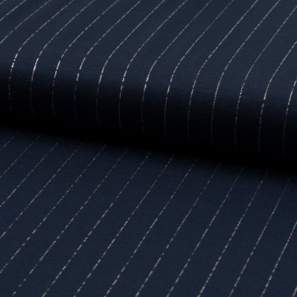 Tissu Polyviscose extensible rayures lurex Bleu marine - Par 10 cm