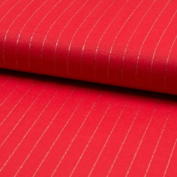 Tissu Polyviscose extensible rayures lurex Rouge - Par 10 cm
