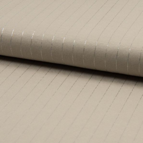 Tissu Polyviscose extensible rayures lurex Beige sable - Par 10 cm