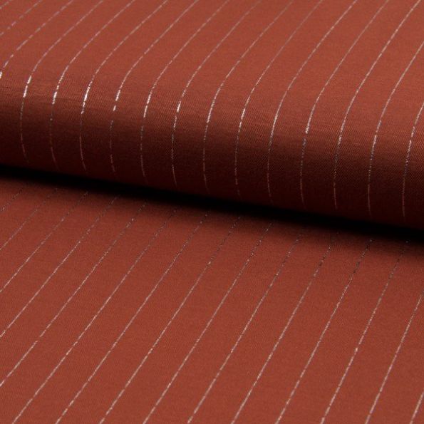 Tissu Polyviscose extensible rayures lurex Terracotta - Par 10 cm