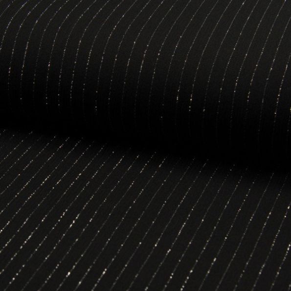 Tissu Crépon Viscose rayures lurex Noir - Par 10 cm