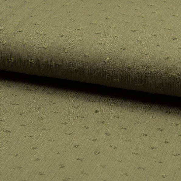 Tissu Plumetis Crépon de viscose Vert kaki - Par 10 cm