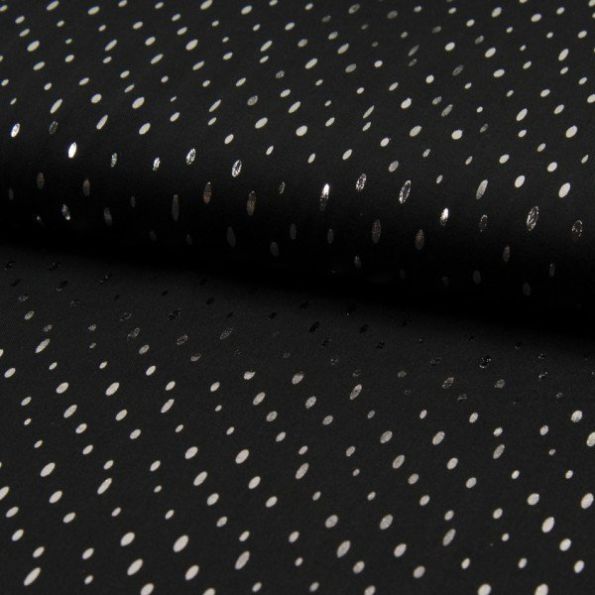 Tissu Viscose  Gouttes métallisées argentées Noir - Par 10 cm