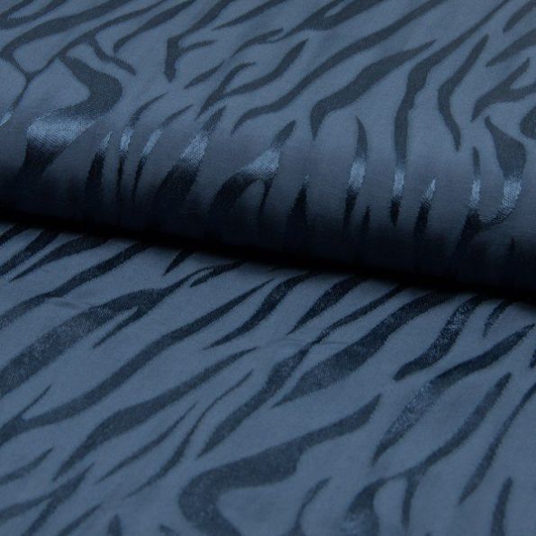Tissu Jacquard de viscose Zébré Bleu denim - Par 10 cm