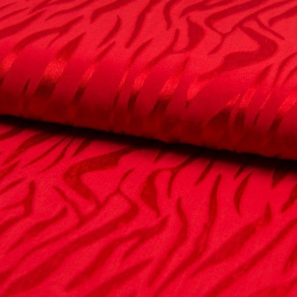 Tissu Jacquard de viscose Zébré Rouge - Par 10 cm