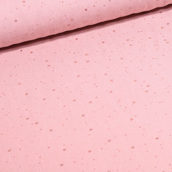 Tissu Viscose Pois métallisés argentés sur fond Rose pâle - Par 10 cm