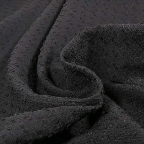 Coupon Tissu Voile de Coton Plumetis uni Noir - Coupon de 20 cm