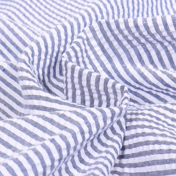 Tissu Seersucker Monica sur fond Bleu denim - Par 10 cm