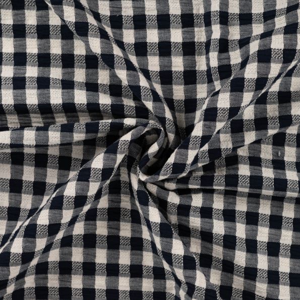 Tissu Seersucker Vichy carreaux Bleu marine - Par 10 cm