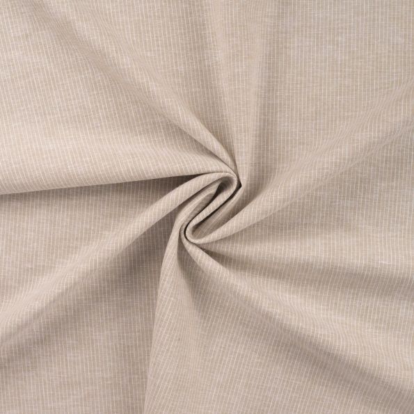 Tissu Lin Coton Rayé blanc sur fond Beige chiné - Par 10 cm