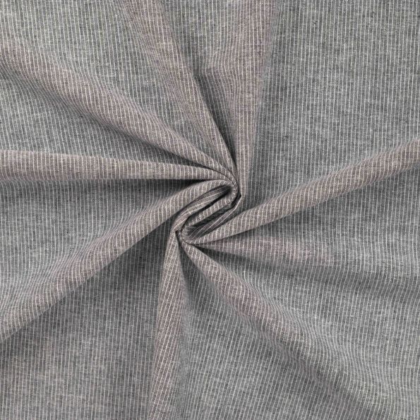 Tissu Lin Coton rayé blanc sur fond Gris chiné - Par 10 cm