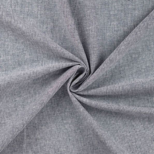 Tissu Lin Coton rayé blanc sur fond Bleu chiné - Par 10 cm