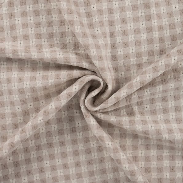 Tissu Vichy Coton fil teinté Beige sable - Par 10 cm
