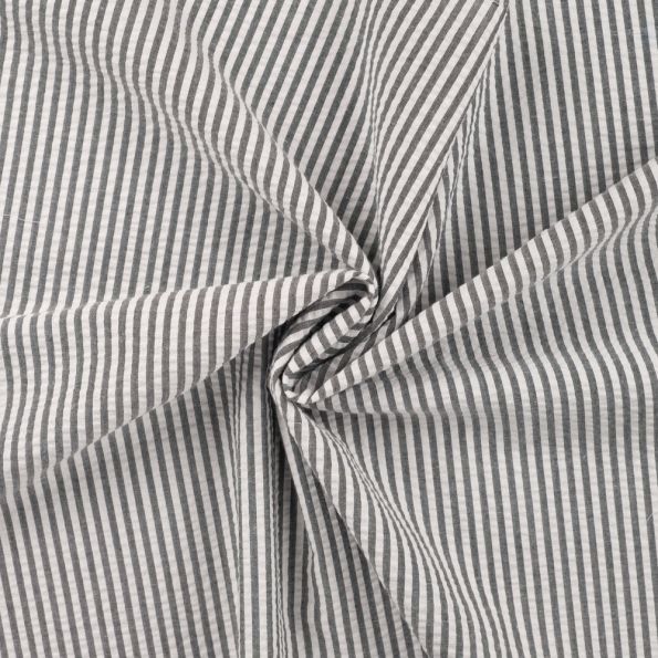 Tissu Popeline de Coton Seersucker Rayé Noir - Par 10 cm