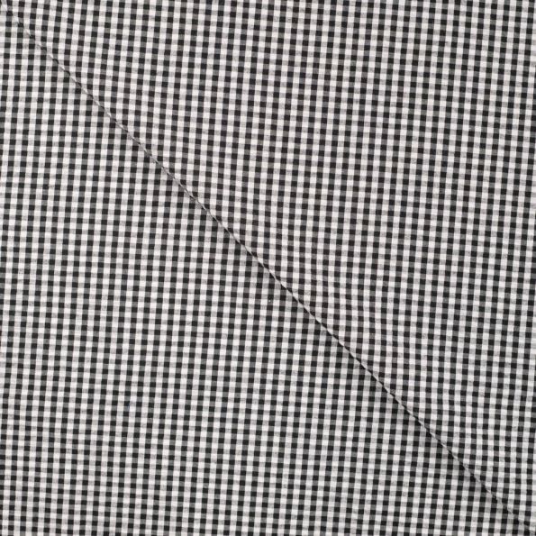 Tissu Seersucker Coton Vichy sur fond Noir - Par 10 cm