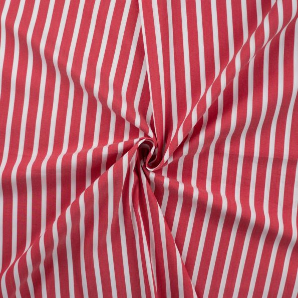 Tissu Coton Stretch rayé Rouge sur fond Blanc - Par 10 cm