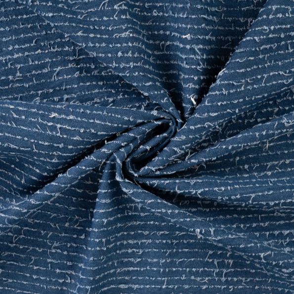 Tissu Jean Coton rayures déchirées Bleu foncé - Par 10 cm