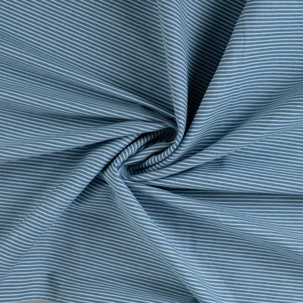 Tissu Jean Denim stretch Rayures blanches sur fond Bleu jean - Par 10 cm