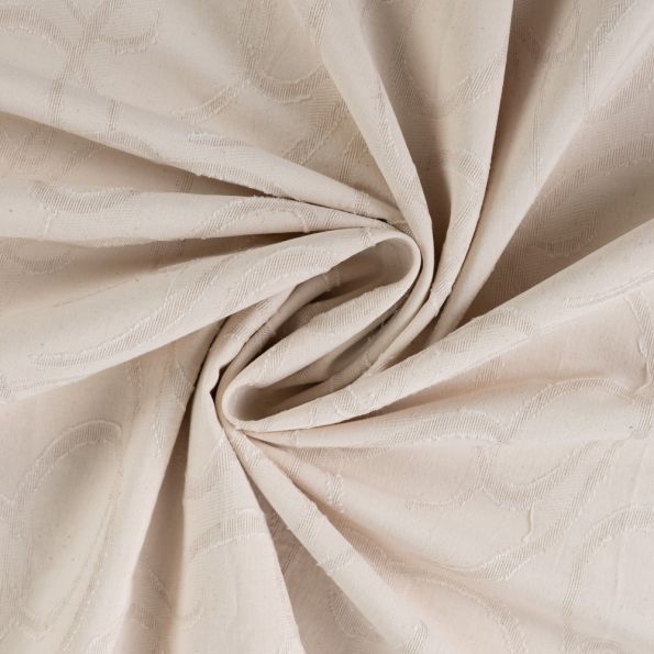 Tissu Lin Coton Motifs en relief sur fond Beige - Par 10 cm