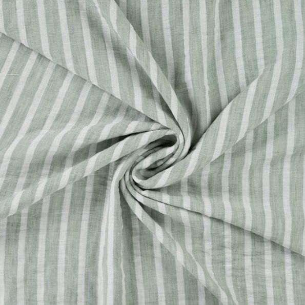 Tissu aspect Lin rayé Vert d'eau - Par 10 cm