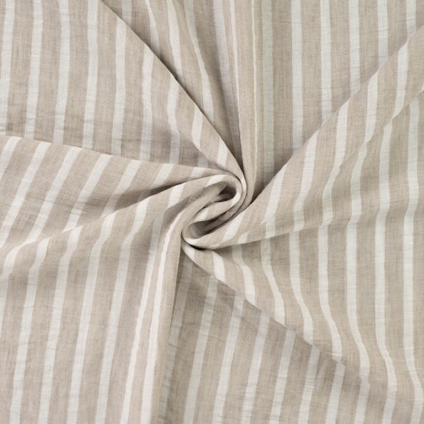 Tissu aspect Lin rayé Beige - Par 10 cm